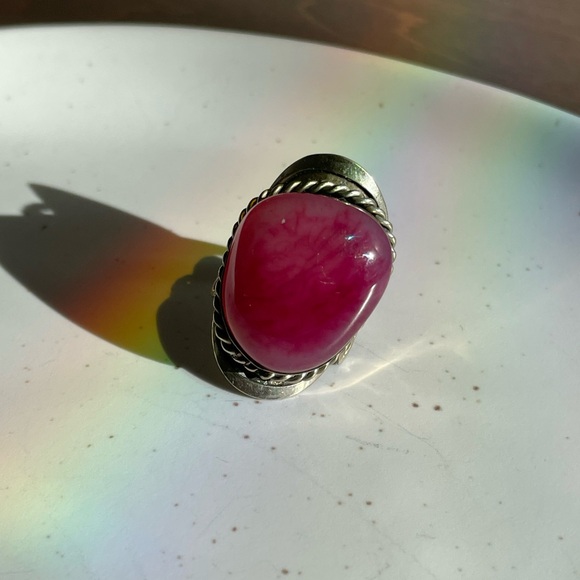 Hot Pink Agate statement ring adjustable from Argentina all size - Picture 4 of 11